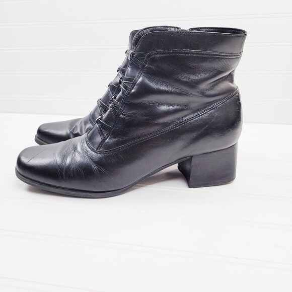 London Fog Ankle Boot Womens Size 8.5 Black Leather Side Zip Witchy Victorian - Picture 3 of 12